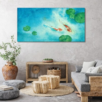 Koi in blue water Print on canvas