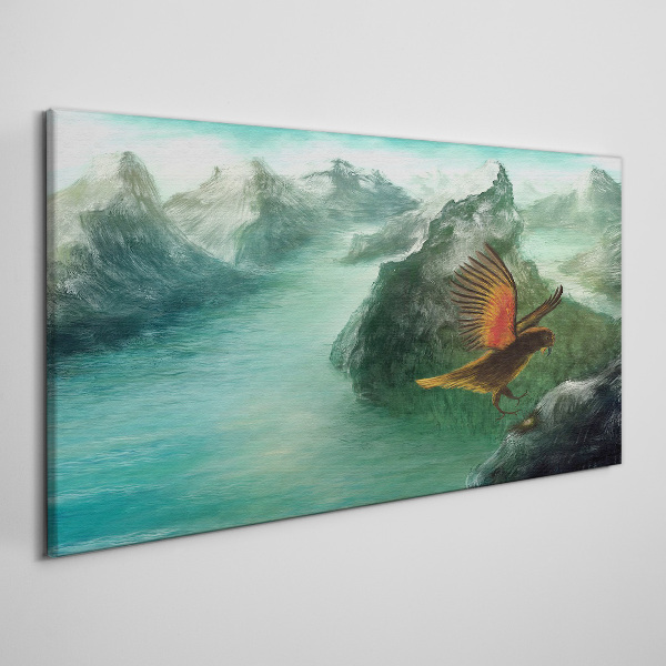 Eagle over a mountain lake Canvas wall art