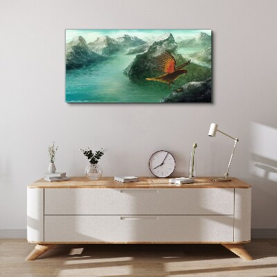Eagle over a mountain lake Canvas wall art