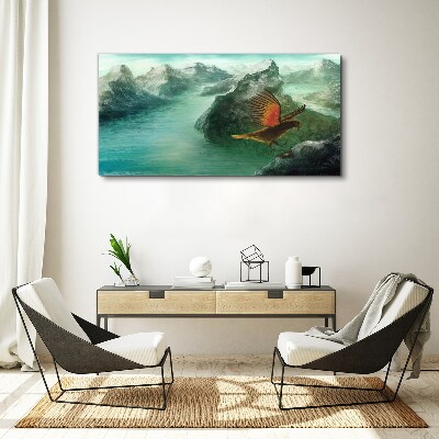 Eagle over a mountain lake Canvas wall art