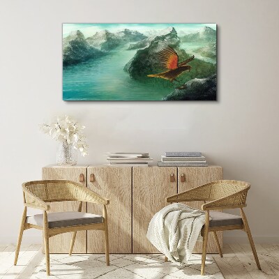 Eagle over a mountain lake Canvas wall art