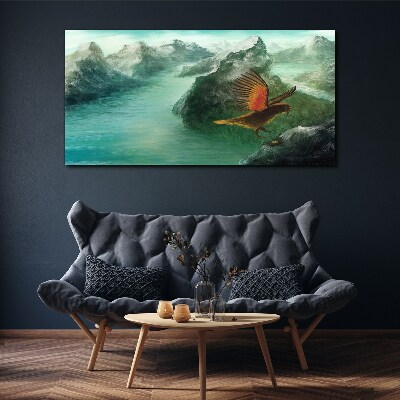 Eagle over a mountain lake Canvas wall art