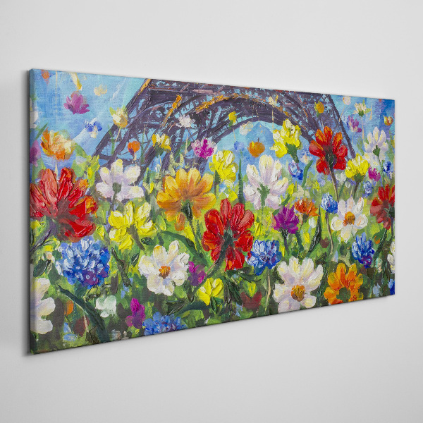 Floral landscape with the Eiffel Tower Print on canvas
