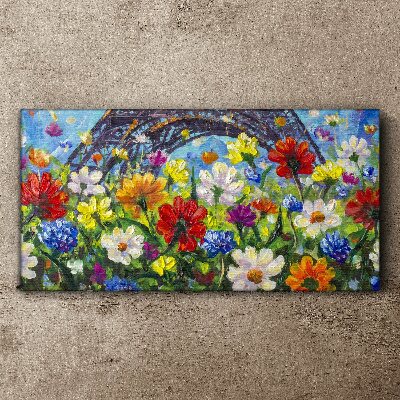 Floral landscape with the Eiffel Tower Print on canvas