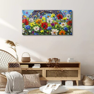 Floral landscape with the Eiffel Tower Print on canvas