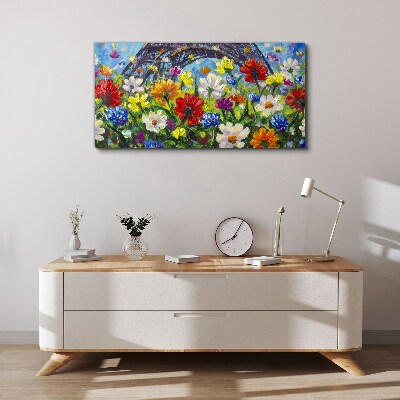 Floral landscape with the Eiffel Tower Print on canvas