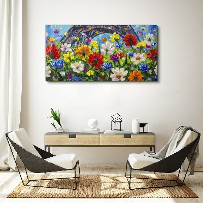 Floral landscape with the Eiffel Tower Print on canvas