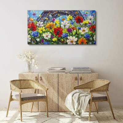 Floral landscape with the Eiffel Tower Print on canvas