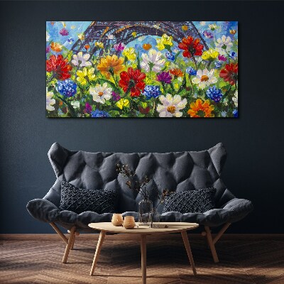 Floral landscape with the Eiffel Tower Print on canvas
