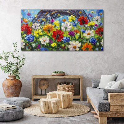 Floral landscape with the Eiffel Tower Print on canvas