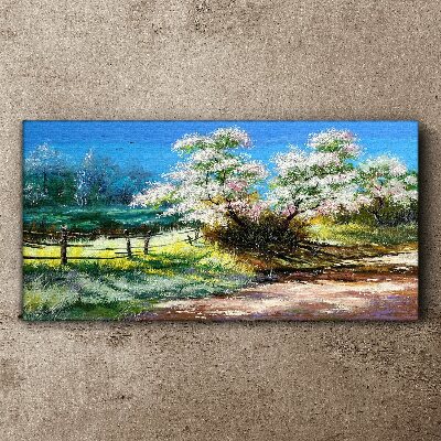 Spring landscape with blooming trees Print on canvas