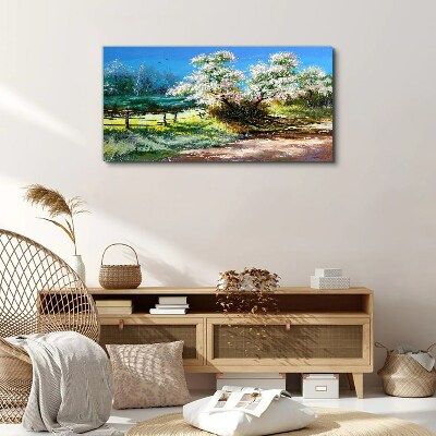 Spring landscape with blooming trees Print on canvas