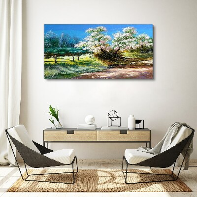 Spring landscape with blooming trees Print on canvas