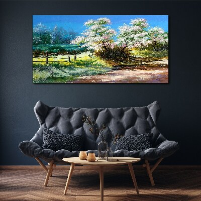 Spring landscape with blooming trees Print on canvas