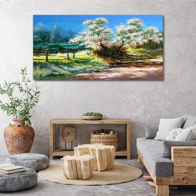 Spring landscape with blooming trees Print on canvas