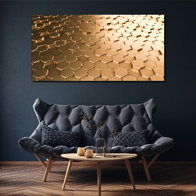 Gold hexagons on glass Print on canvas