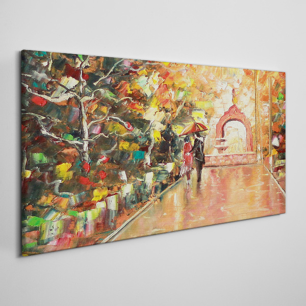 Autumn alley with umbrellas Canvas wall art