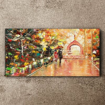 Autumn alley with umbrellas Canvas wall art