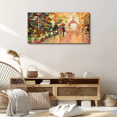 Autumn alley with umbrellas Canvas wall art