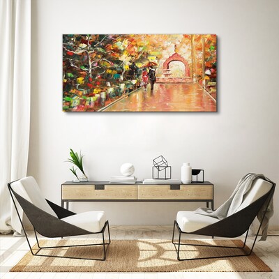 Autumn alley with umbrellas Canvas wall art