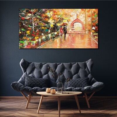Autumn alley with umbrellas Canvas wall art