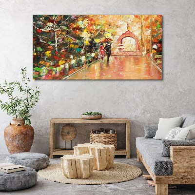Autumn alley with umbrellas Canvas wall art