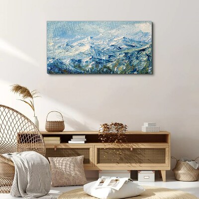 Mountain landscape in shades of blue Print on canvas