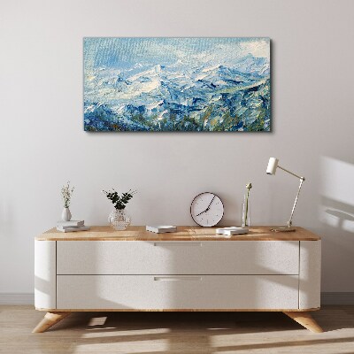 Mountain landscape in shades of blue Print on canvas