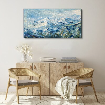 Mountain landscape in shades of blue Print on canvas