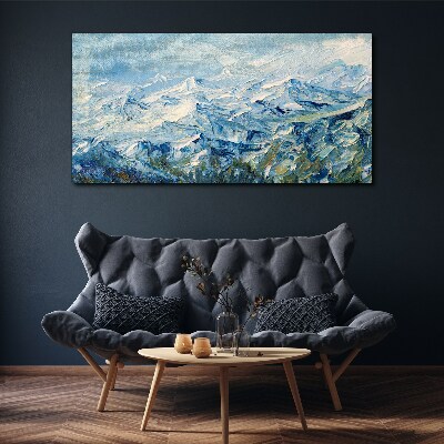 Mountain landscape in shades of blue Print on canvas