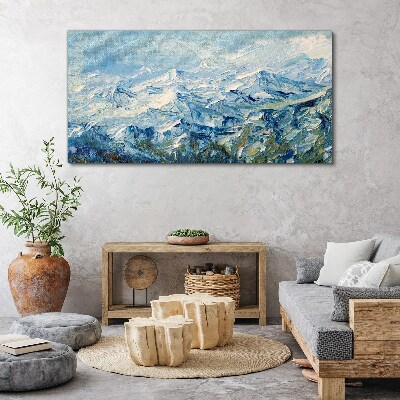 Mountain landscape in shades of blue Print on canvas