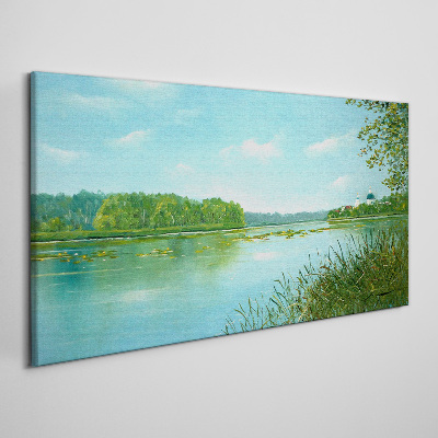A peaceful landscape by the water Canvas wall art
