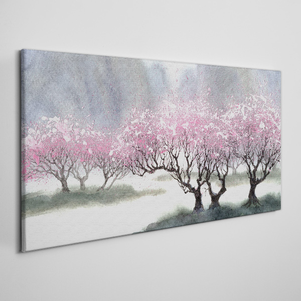 Blossoming trees in the spring haze Print on canvas