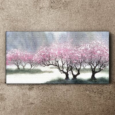 Blossoming trees in the spring haze Print on canvas