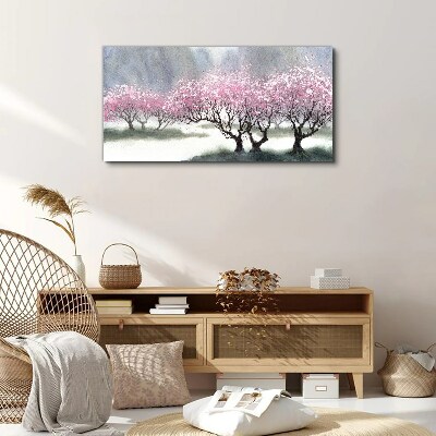 Blossoming trees in the spring haze Print on canvas