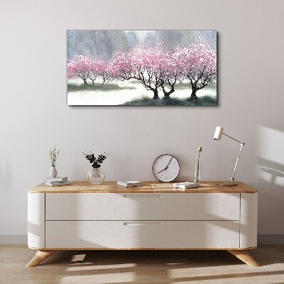 Blossoming trees in the spring haze Print on canvas