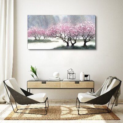 Blossoming trees in the spring haze Print on canvas