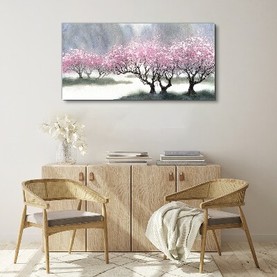 Blossoming trees in the spring haze Print on canvas