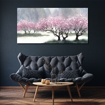 Blossoming trees in the spring haze Print on canvas