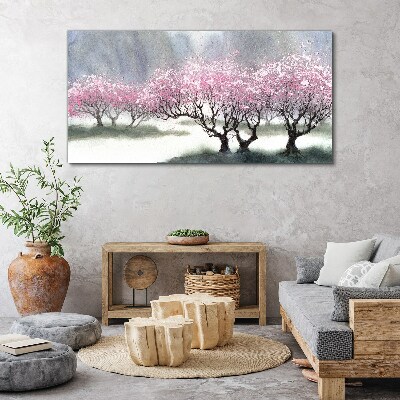 Blossoming trees in the spring haze Print on canvas
