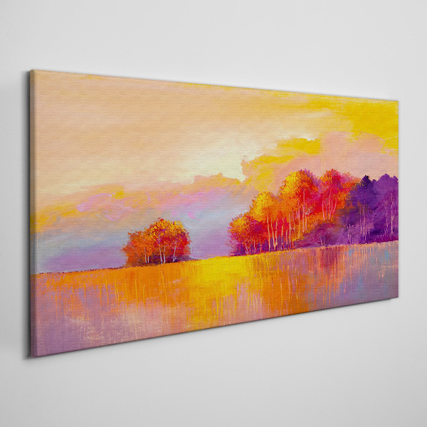 Colorful sunset over the meadow Print on canvas