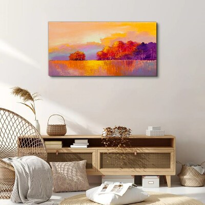 Colorful sunset over the meadow Print on canvas