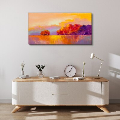 Colorful sunset over the meadow Print on canvas