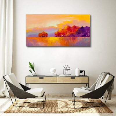 Colorful sunset over the meadow Print on canvas