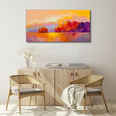 Colorful sunset over the meadow Print on canvas