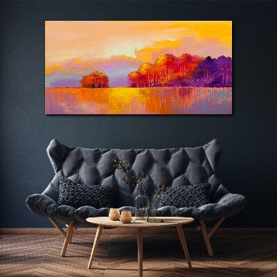 Colorful sunset over the meadow Print on canvas