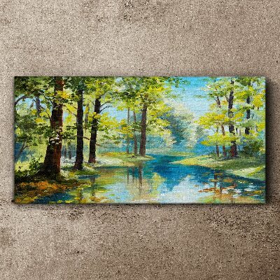 A peaceful forest landscape by the water Print on canvas