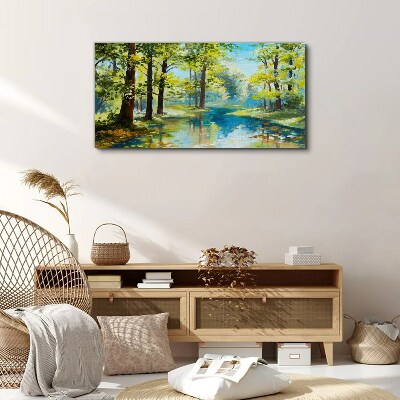 A peaceful forest landscape by the water Print on canvas