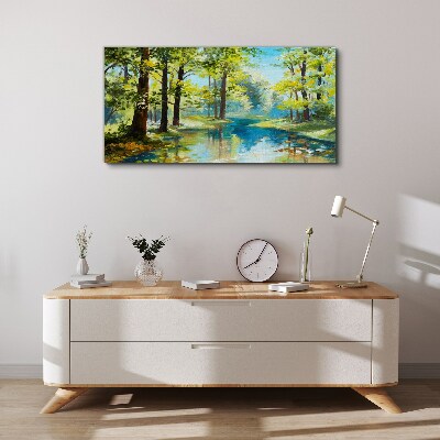 A peaceful forest landscape by the water Print on canvas