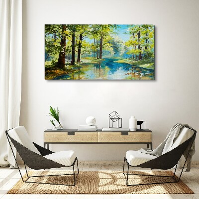 A peaceful forest landscape by the water Print on canvas